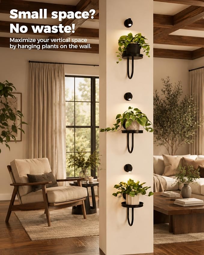 Bamworld Wall Decor Plant Stand with Lights Wall Art Planters Window Plant Hanger Indoor Hanging Planters for Indoor Plants for Living Room Black