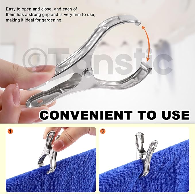 Tanstic 40Pcs 3.5 Inch Stainless Steel Greenhouse Clamps Garden Clips Greenhouse Clips Heavy Duty Garden Clips with Strong Grip and Large Open Mouth for Netting Holding