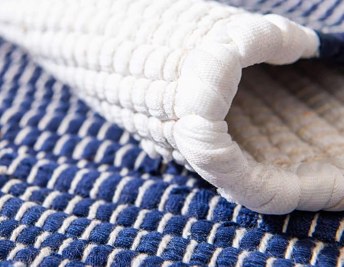 Unique Loom Chindi Rag Collection Area Rug - Striped (2' 2" x 10' Runner, Navy Blue/ Ivory)