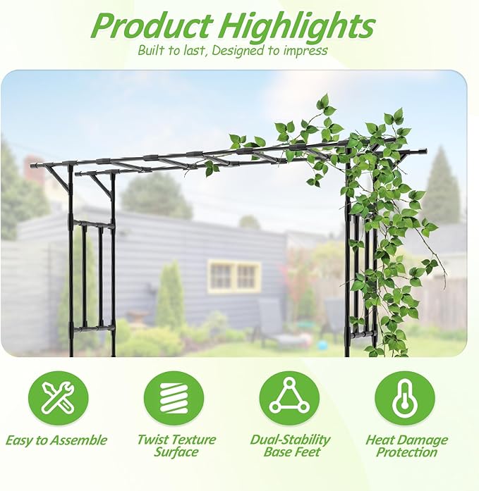 Garden Arch Trellis - 78.7" L×85.4" H Flat Top Garden Arch, Sturdy and Rustproof Garden Arch Trellis for Climbing Plants Outdoor, Arbor Trellis for Backyard, Patio, Lawn, Wedding(20MM Pipe)