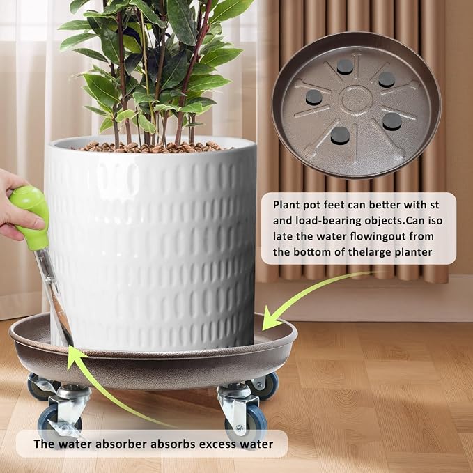2 Pack 17 Inch Metal Plant Caddy With Lockable Wheels,Plant Stand Dolly for Heavy Planter,Wheeled Planter Saucer Tray,Rolling Plant Stand,Heavy-Duty Plant Caddy for Indoor and Outdoor(Copper)