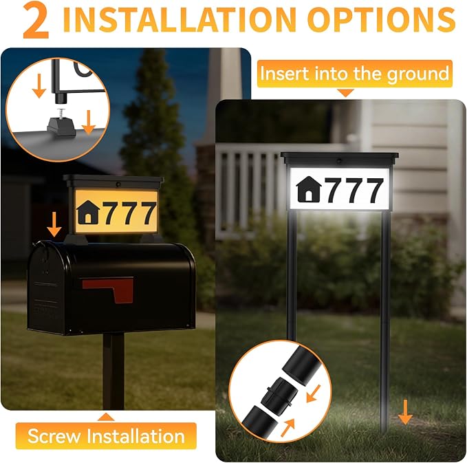 LumiZen Upgraded Solar Address Sign, House Numbers for Outside Double Side, 12-Color Modes Lighting Address Plaque Outdoor Waterproof, Illuminated LED Address Numbers with Stakes for Yard Home Mailbox
