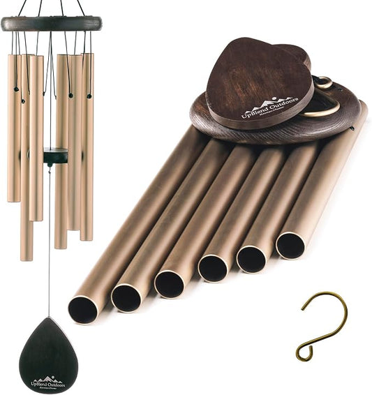 Gold Wind Chimes for Outside Deep Tone, 28 Inch Havasu Hand Tuned E Major Wind Chime, Adjustable Clapper, Aluminum Beech Wood Garden Patio Porch Decor, Memorial Housewarming Gift