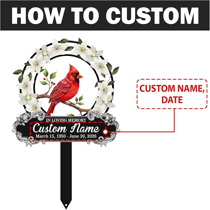 Personalized Cardinal Metal Garden Sign with Stakes, Red Bird Metal Decor Decorative Outside, Yard Outdoor Art Gift for Mom/Grandmother, Patio House Warming Gifts