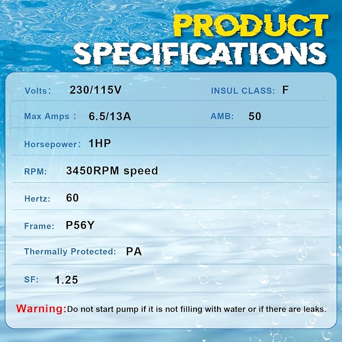 B2853 Pool Pump Motor 1HP 56Y Replacement for Pentair 340038/177474/WF-24 | 115/230V Dual Voltage, 3450 RPM Challenger 1HP Single Speed Swimming Pool Pump, 6.6/13.2A, 1045 Steel Shaft