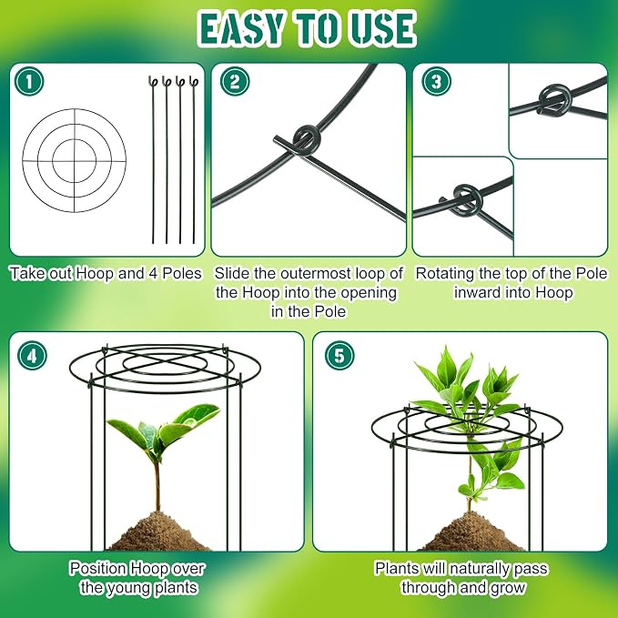 Geelin 15 Pack Peony Cages and Supports 12'' Dx 16'' H Grow Through Metal Plant Supports Frame Rings Hoops for Outdoor Plants Peony Flowers Tomato Rose