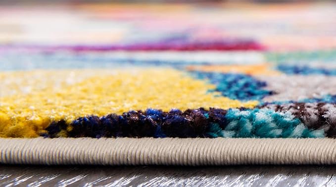 Unique Loom Estrella Collection Geometric, Triangles, Bright Colors, Abstract, Modern Area Rug (2' 7 x 10' 0 Runner, Multi/Beige)