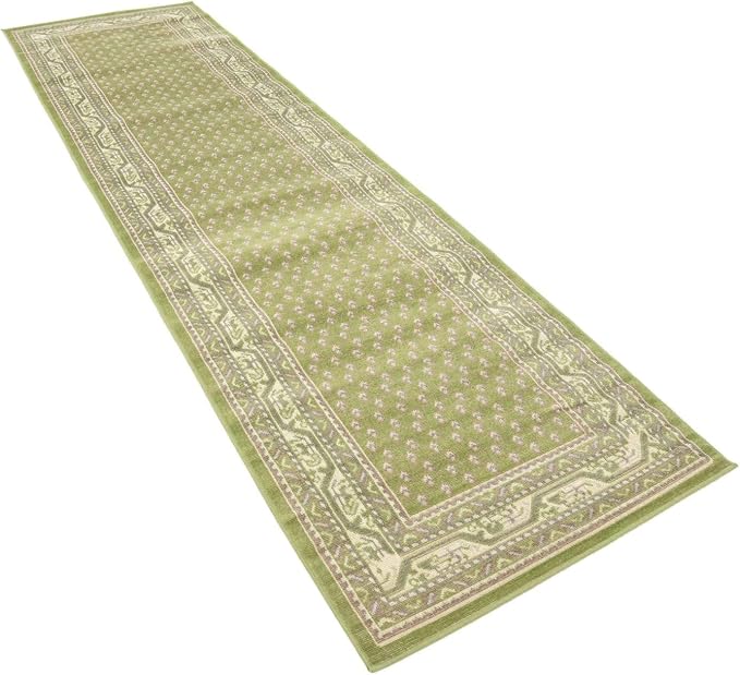 Unique Loom Williamsburg Collection Traditional Border with Dotted Center Area Rug, Runner 2' 9" x 9' 10", Green/Beige