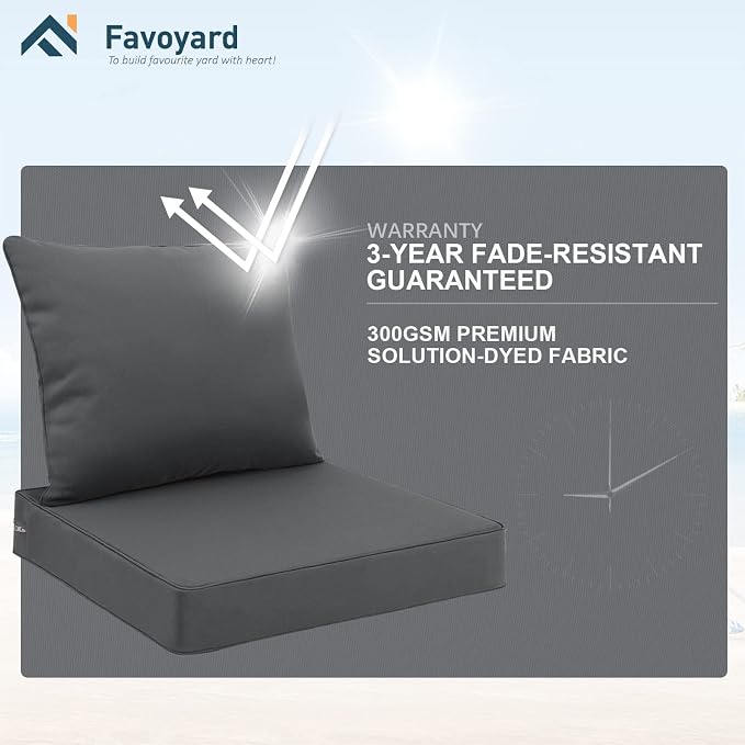 Favoyard Outdoor Seat Cushion Set 22 x 24 Inch Waterproof & Fade Resistant Patio Furniture Cushions with Removable Cover Deep Seat & Back Cushion with Tie Straps for Chair Sofa Couch