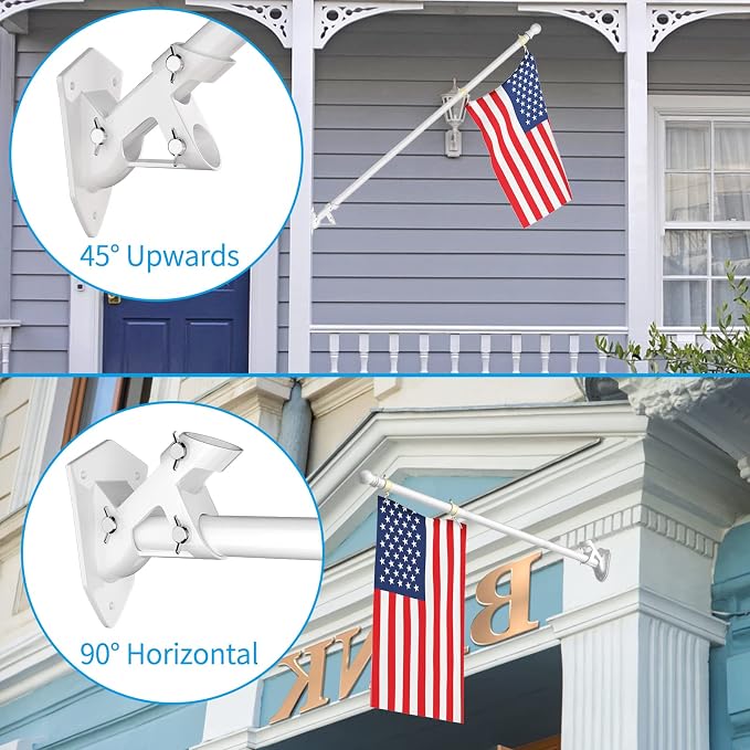ZMTECH American Flag with Pole - 5FT Flagpole with Upgraded Tangle Free Rings and Bracket, 1" Stainless Steel Flag Poles with Holder for Outside House, Residential or Commerical (White, No Light)
