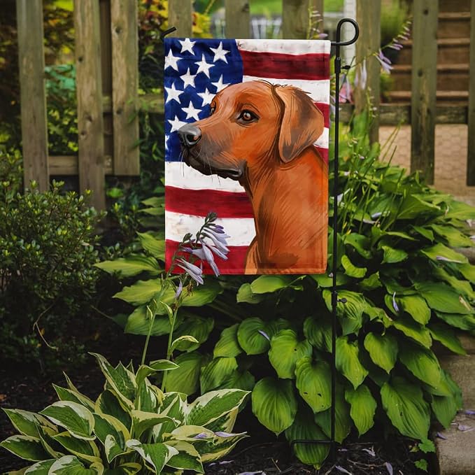 Caroline's Treasures CK6676GF Rhodesian Ridgeback Dog American Flag Garden Flag Mailbox Flag Decorative Yard Flag Banner Outside Patio Artwork Yard Flower Beds, Garden Size, Multicolor