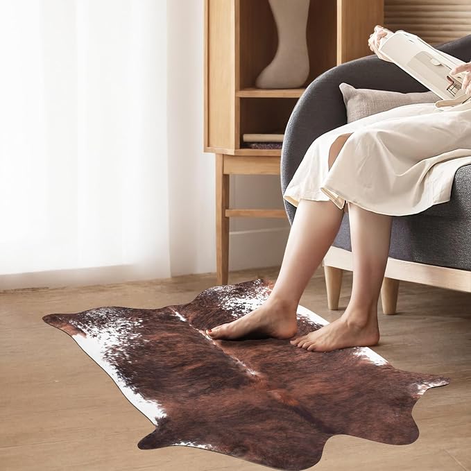 MACEVIA Faux Cowhide Rug Cute Cow Print Rugs Animal Area Carpet Western Decor for Living Room Bedroom Non-Slip 43.3" L x 29.5" W(3.6ft x 2.4ft)