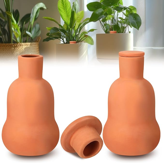 Blushtier 2 Pcs Olla Terracotta Watering Globes 6.3 Inch Olla Self Watering Pot with Lid Clay Plants Self Irrigate System Plant Irrigation Insert Spikes for Indoor Outdoor