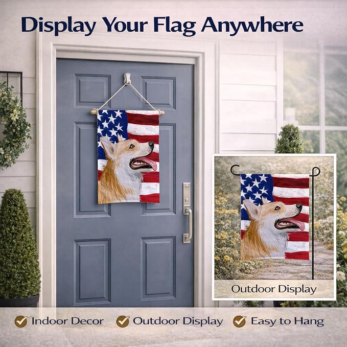 Caroline's Treasures CK6751GF Pembroke Welsh Corgi American Flag Garden Flag Mailbox Flag Decorative Yard Flag Banner Outside Patio Artwork Yard Flower Beds, Garden Size, Multicolor