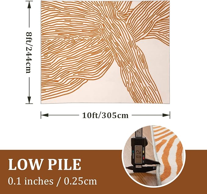 Orange Rug for Living Room, 8×10 Modern Abstract Area Rug, Geometric Contemporary Wave Striped Rugs for Playroom Nursery, Washable Nonslip Large Rug for Bedroom Dining Room