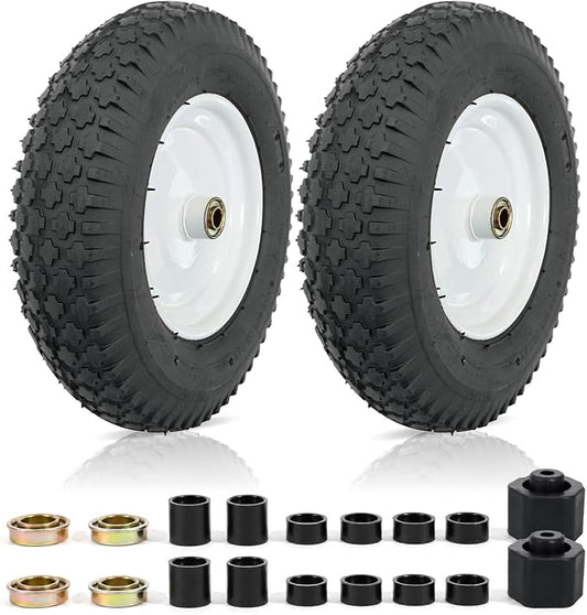 MZREXN 4.80/4.00-8" Tire and Wheel, 16" Pneumatic Wheelbarrow Tire | 5/8"&3/4" Bearings,3"-7"Centered Hub,Fit Hand Truck/Garden Carts/Yard Wagon/Utility Carts/Dolly/Trolley,White 2pcs