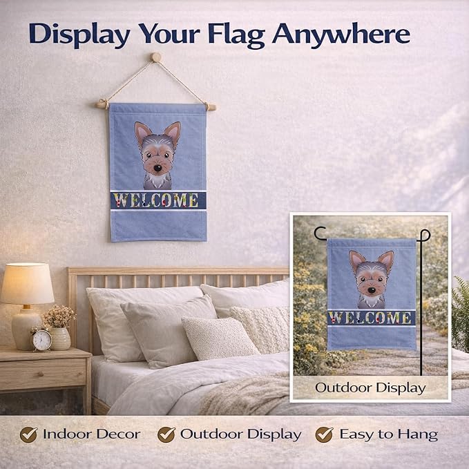Caroline's Treasures BB1418GF Yorkie Puppy Welcome Garden Flag, Blue Mailbox Flag Decorative Yard Flag Banner Outside Patio Artwork Yard Flower Beds, Garden Size, Multicolor