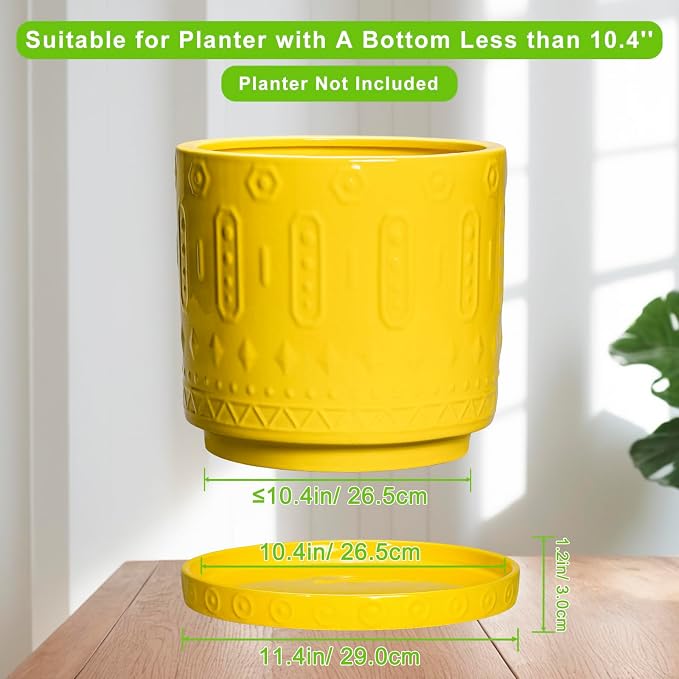 Eightpot Plant Drip Trays, 11.4 Inch Plant Saucers for Indoors, Ceramic Plant Saucers for Outdoors, Round Plants Plates to Catch Water, Boho Decorative Plants Dishes to Catch Water, Yellow