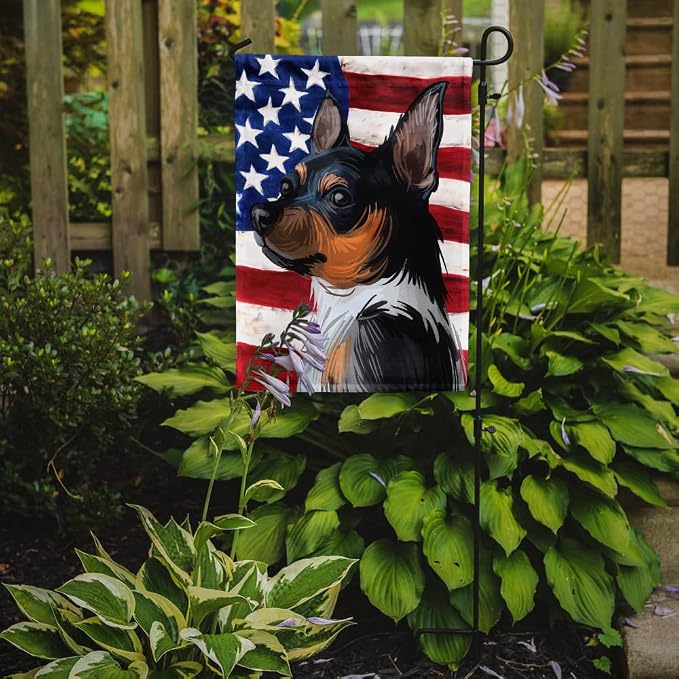 Caroline's Treasures CK6735GF Teddy Roosevelt Terrier American Flag Garden Flag Mailbox Flag Decorative Yard Flag Banner Outside Patio Artwork Yard Flower Beds, Garden Size, Multicolor