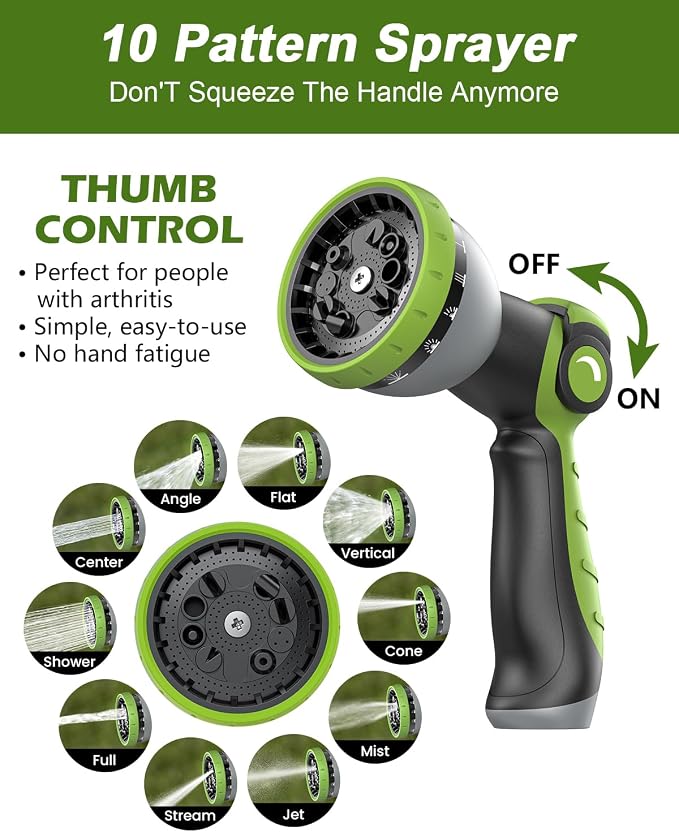 Garden Hose 100ft, Flexible Ultra Lightweight Durable, Kink-Free Water Hose with 10 Function Sprayer - Non-Shrinking, Easy to Store, All-Weather, High-Pressure