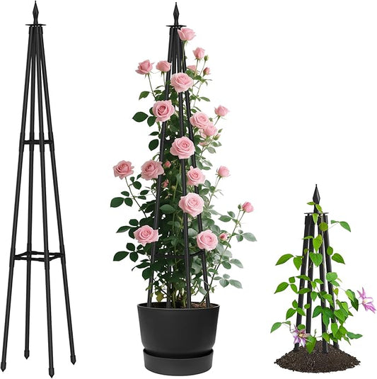 Alisisfores 4 FT Obelisk Trellis for Climbing Plants,Garden Trellis with Extra Thickened Plastic-Coated Metal Pipes, Outdoor & Indoor Garden Support for Potted Plants, Black