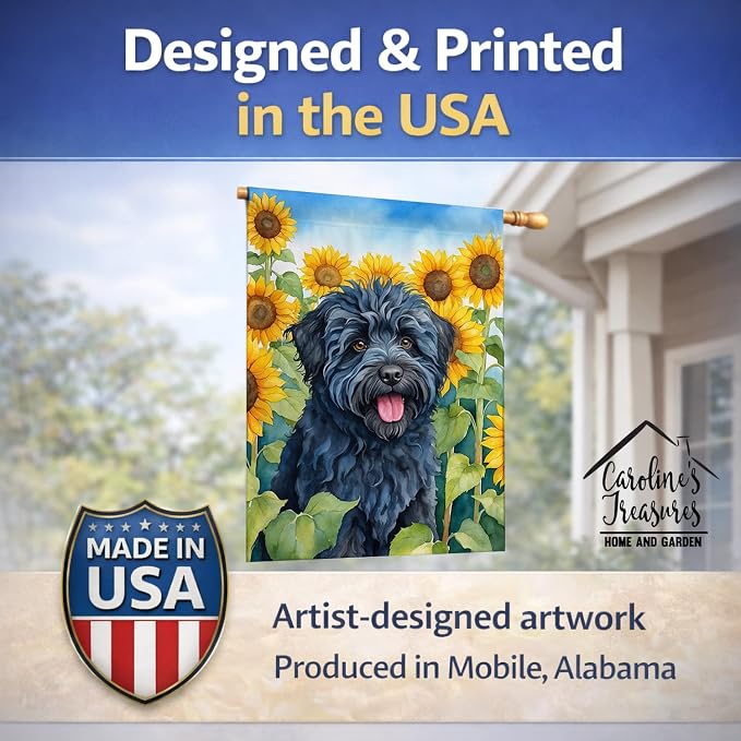 Caroline's Treasures DAC6146CHF Puli in Sunflowers House Flag Large Porch Sleeve Pole Decorative Outside Yard Banner Artwork Wall Hanging, Polyester, House Size, Multicolor
