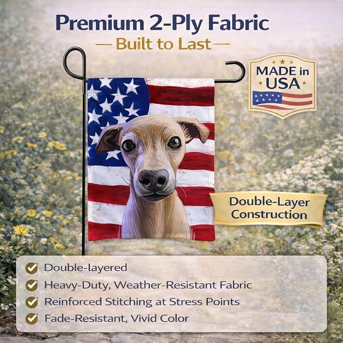 Caroline's Treasures CK6576GF Italian Greyhound American Flag Garden Flag Mailbox Flag Decorative Yard Flag Banner Outside Patio Artwork Yard Flower Beds, Garden Size, Multicolor