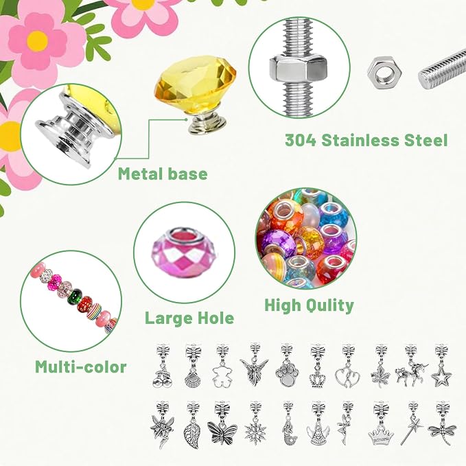 280 Pcs DIY Beaded Garden Stakes Kit with Crystal Stoppers | Garden stakes kit with beads colorful crystal stoppers, DIY fairy wands, garden decor, outdoor crafts