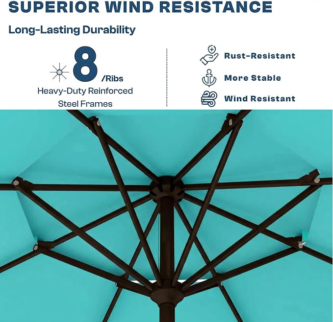 10FT Patio Umbrella, 2 Tier Outdoor Table Umbrella, Large Vented Market Umbrellas with Push Button Tilt and Crank, 8 Sturdy Ribs for Backyard, Deck, Pool, UPF50+ UV Protection