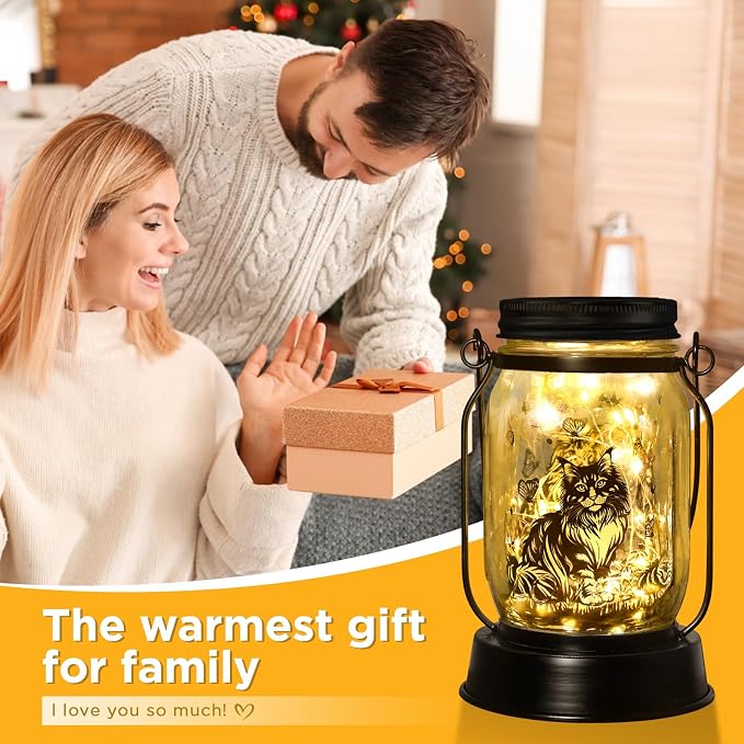 Maine Coon Cat Gifts for Women/Men Maine Coon Solar Lanterns Cat Mom Birthday Cat Lovers Lantern, Pet loss Pet Memorial Lights, Solar Garden Decoration Outside for Yard, Patio,Backyard,Porch