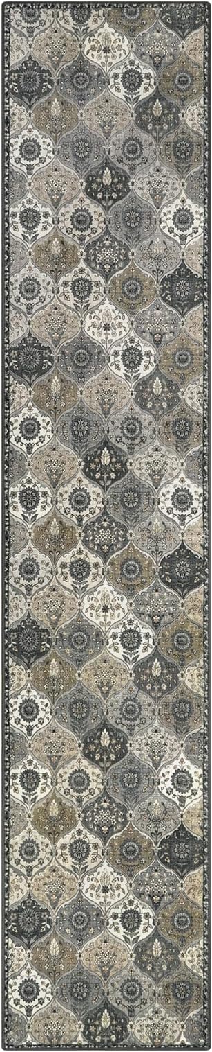 Lahome Moroccan Washable Runner Rug Non Slip, 2x10 Runner Rugs for Hallway | 2x10 Vintage Ultra-Thin Throw Long Carpet for Kitchen Entryway Bedroom Laundry Room Elise, Grey
