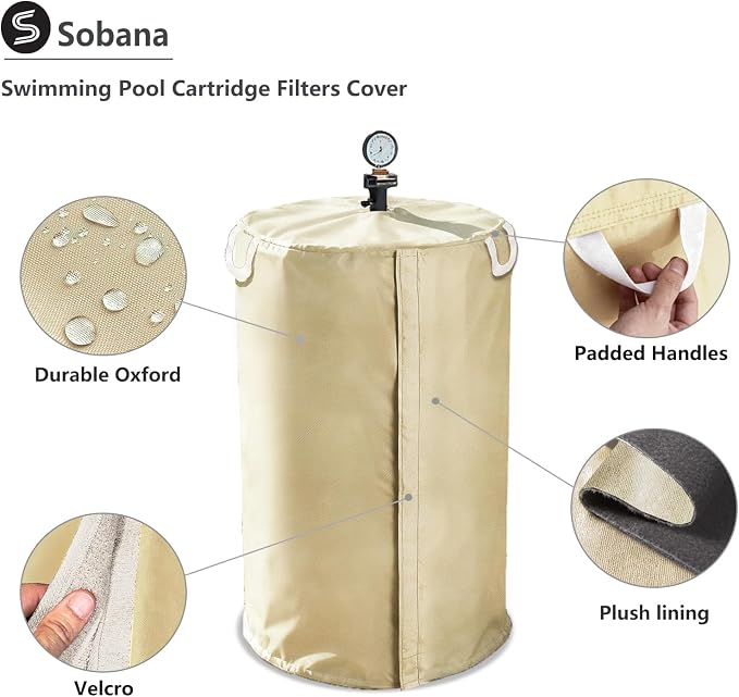 Pool Filter Cover with Plush Linner, 600D Waterproof Oxford Fabric Pool Equipment Cover, Suitable for Most Filters on Market(Universal Style, Beige)