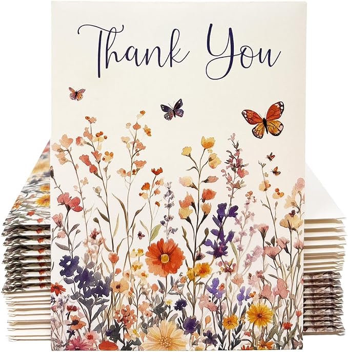 Thank You Wildflowers and Butterflies Seed Packets for Guests - Party Favors for Wedding, Bridal Shower, Baby Shower or Sprinkle, Birthday - Gender Neutral - Already Filled - Pack of 20