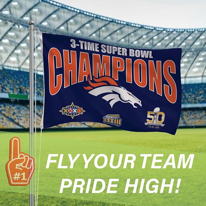 Team Sports America NFL Denver Broncos Multi-Win Superbowl Champions 3x5 Flag for Outside with Grommets | Outdoor & Indoor | Heavy Duty Flag & Banner | Works with Flag Pole for Outside House