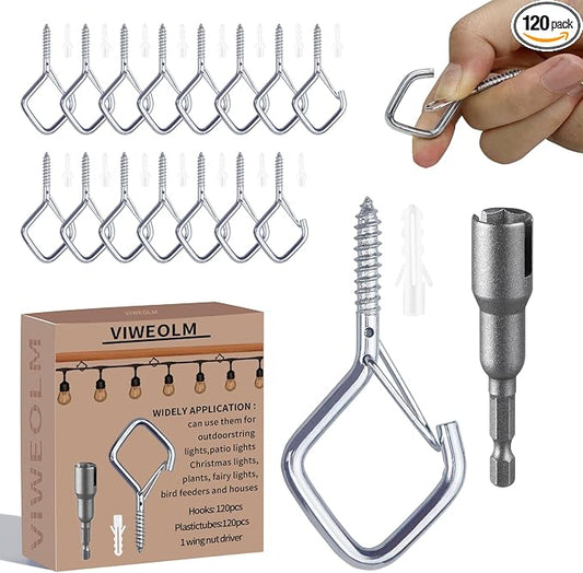 120 Pcs Silver Eye Hooks Screw Heavy Duty,Ceiling Hooks for Hanging Plants,String Lights,Cup,Wind Chime,Bird Feeders. Plant Hanger Indoor&Outdoor