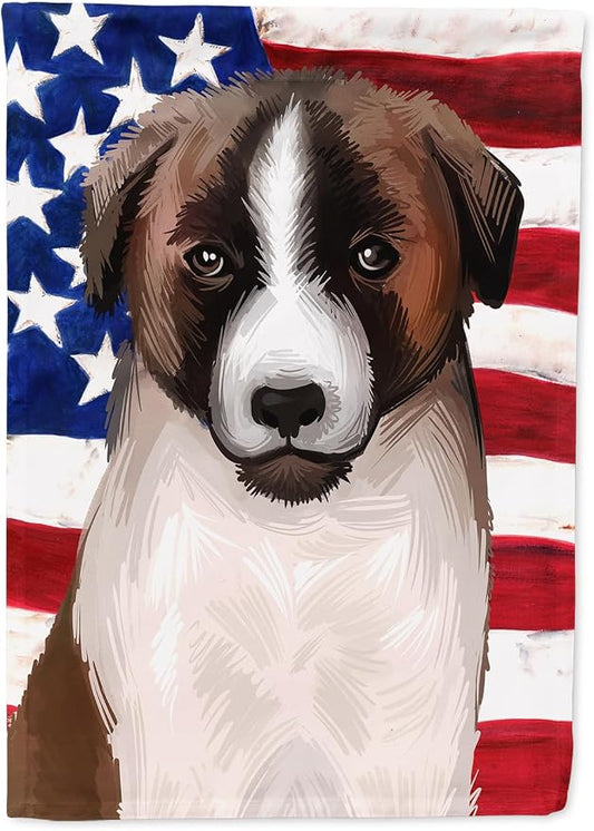 Caroline's Treasures CK6477CHF Cao de Gado Transmontano American Flag House Flag Large Porch Sleeve Pole Decorative Outside Yard Banner Artwork Wall Hanging, Polyester, House Size, Multicolor