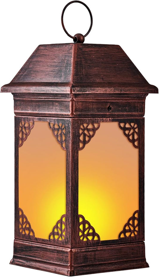 15.5" Solar Lanterns Outdoor Waterproof, Glass Flickering Flame Solar Lantern, Hanging Metal Lantern Decorative for Patio Front Porch Garden Backyard Tabletop Party Decoration