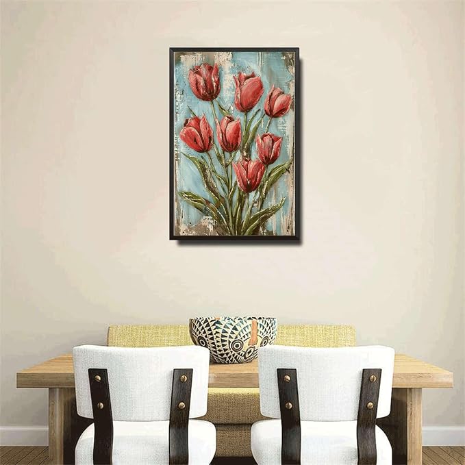 Metal Sign Tin Sign Vintage Wall Art Vintage Shabby Chic Tulip Tin Sign for Rustic Wall Art Elegant Blooms and Weathered Texture Displ Garden Sign for Club 8×12 Inches with Metal Frame