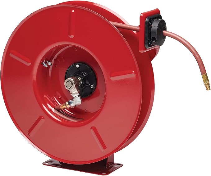 Reelcraft 7650 Heavy Duty Spring Retractable Hose Reel, Made with Reinforced Steel, Long Life Drive Spring and Quiet Speed Latch, ⅜” x 50’