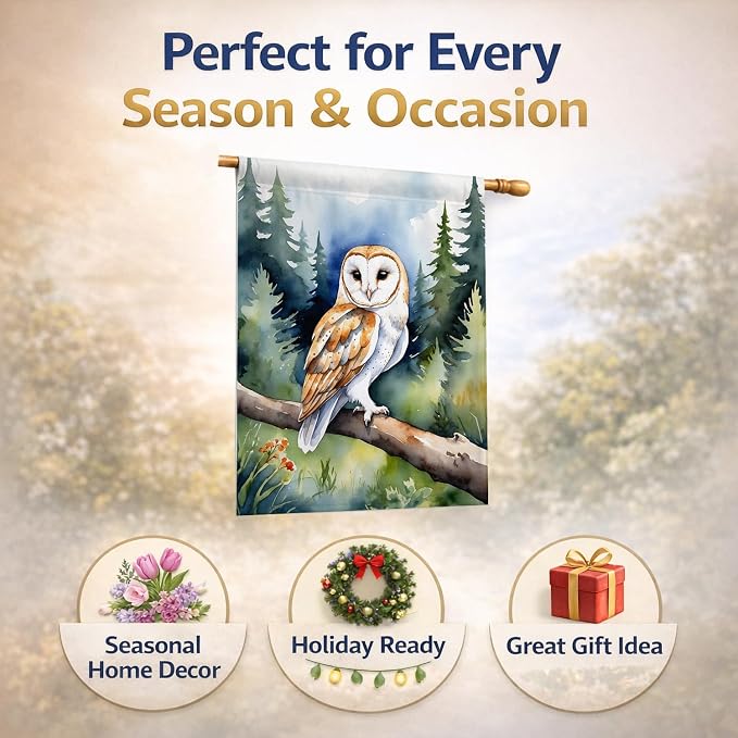 Caroline's Treasures Barn Owl House Flag Large Porch Sleeve Pole Decorative Outside Yard Banner Artwork Wall Hanging, Polyester, House Size, Multicolor