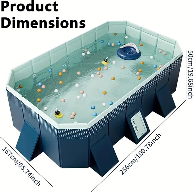 Foldable Pool, Hard Plastic Collapsible Pool, Large Non Inflatable Rectangle Pool Above Ground, Backyard Pool for Adults, Oversized Thickened, Easy Assembly (100.8 Inch)