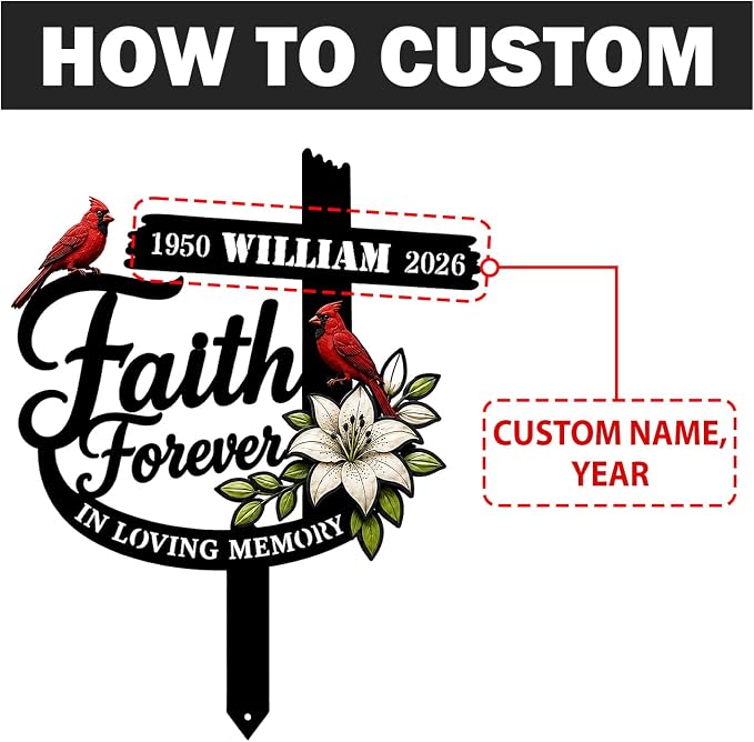 Personalized Cardinal Memorial Garden Plaque God Bless Sign Decor | custom name cardinal memorial yard sign with stakes garden plaque sympathy gift for mom outdoor decor for loss of loved one