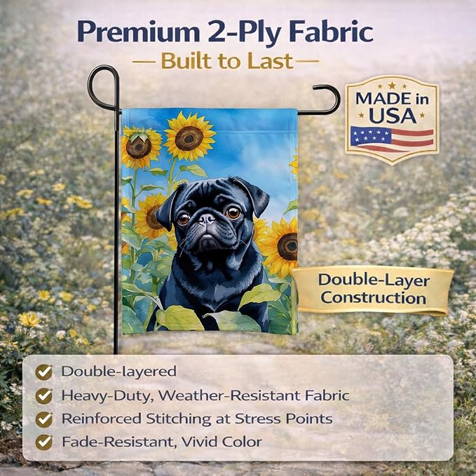 Caroline's Treasures DAC6144GF Pug in Sunflowers Garden Flag Mailbox Flag Decorative Yard Flag Banner Outside Patio Artwork Yard Flower Beds, Garden Size, Multicolor