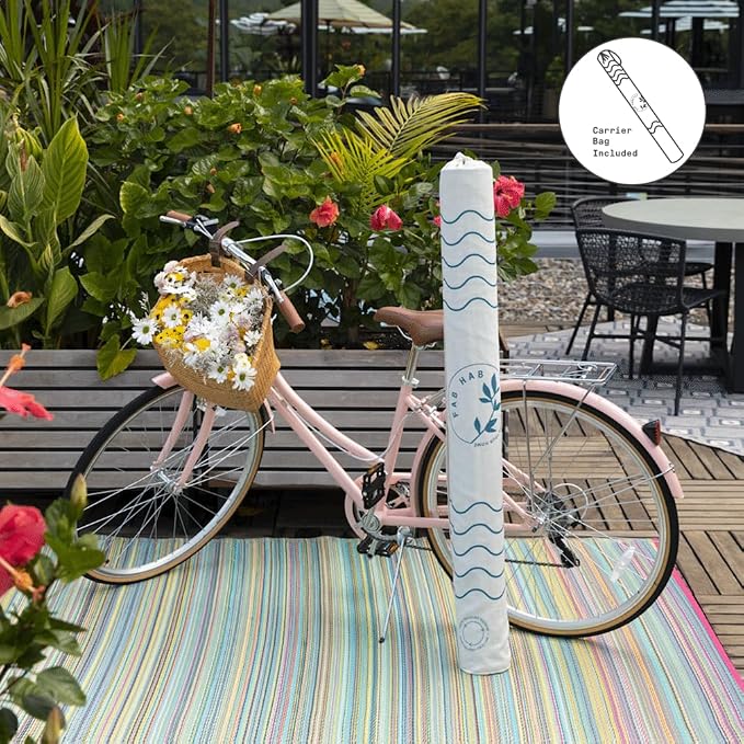 Fab Habitat Stripe Coastal Colorful Outdoor Rug - Waterproof, Crease-Free Fade Resistant, Reversible - Recycled Plastic - Patio Porch Balcony Deck Yard Garden - Cancun Terracotta - 5x8 ft