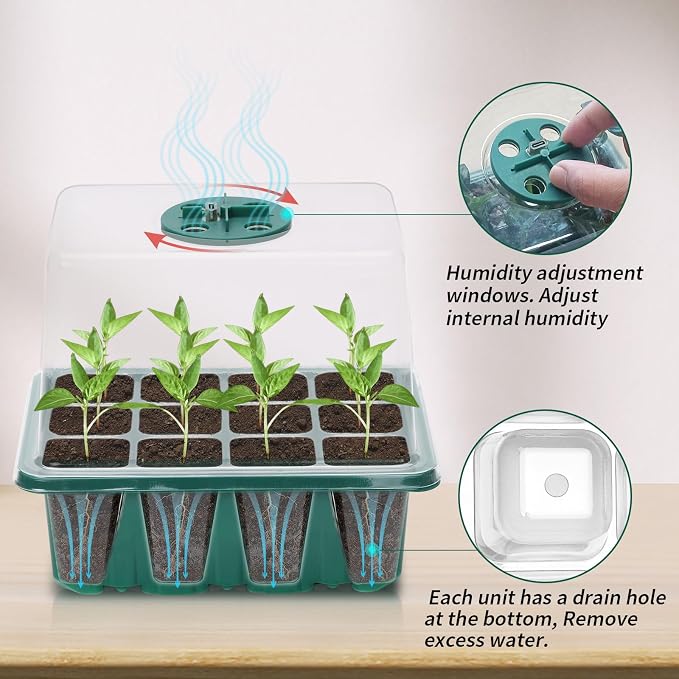 Idealife Seed Starter Tray, Seed Propagation Station with Grow Light,5 Pack | Seedling Starting Kit with Time Controller,Mini Greenhouse with Humidity Domes and Base,Plant Tray for Seeds Growing Starting