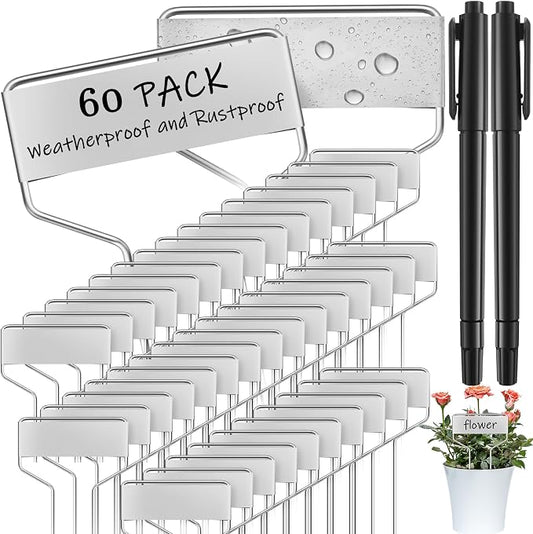 Moxweyeni 60 Pcs Metal Garden Tags Plant Labels for Garden Waterproof Plant Markers with 2 Permanent Pen Planting Nursery Tags Reusable Labels Stake for Plants (Aluminum,6 Inch)