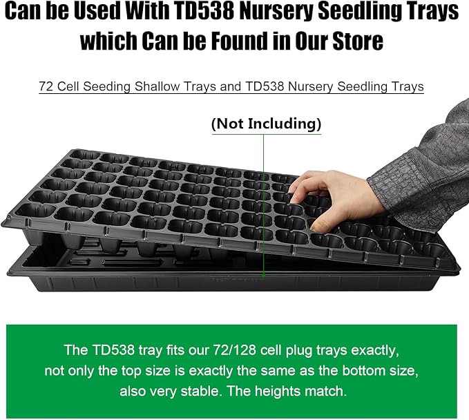 RooTrimmer 72 Cell Seed Trays, Thick Durable 72 Cell Plug Tray Seedling Plastic Nursery Tray for 1020 Flat Germination (10-Pack, 21"×11", 1.81" Height, Low)