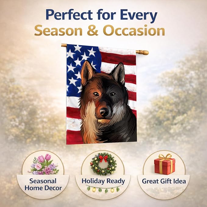 Caroline's Treasures CK6706CHF Shikoku Dog American Flag House Flag Large Porch Sleeve Pole Decorative Outside Yard Banner Artwork Wall Hanging, Polyester, House Size, Multicolor