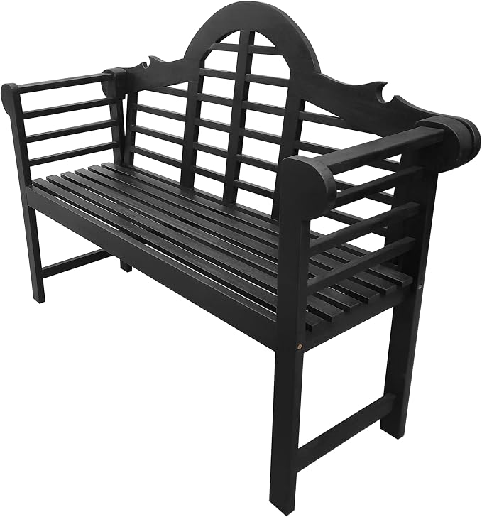 JONATHAN Y Lutyens 51" Acacia Wood Outdoor Bench, 2-Person Garden Bench with Arched Slatted Back and Armrests for Patio, Porch, Backyard, 600 lbs Capacity, Black Finish BNH103C