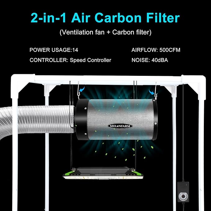 Air Filtration Kit 4", Built-in 14cm Fan Low Nois Carbon Filter with 12-Speed Controller, 8' Ducting, Cooling & Ventilation System for Grow Tents, Indoor Gardening, Hydroponics 4“x12.6"